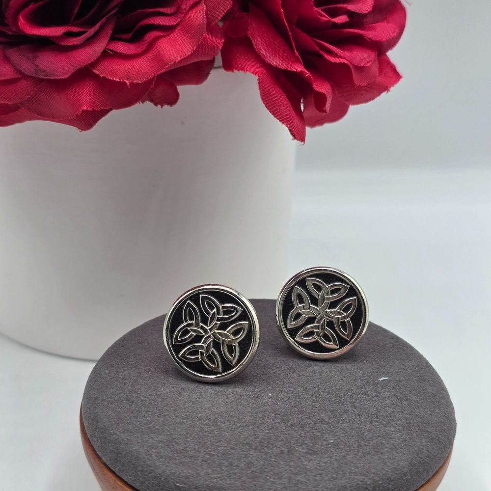 Foster Celtic Knot Cufflinks Silver Tone Round‎ Men's Formal Wear Old Money
